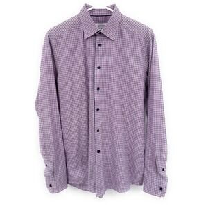 ETON Red White Blue Black Check 100% Cotton Long Sleeve L Slim 42 16.5